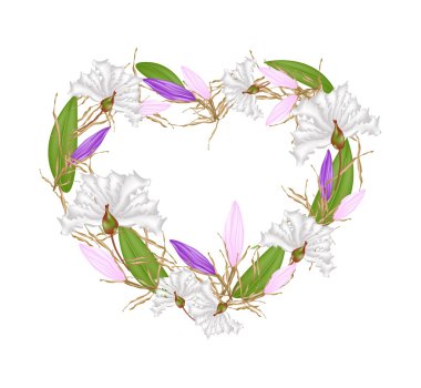 Crape Myrtle and Equiphyllum Flowers in Heart Shape clipart