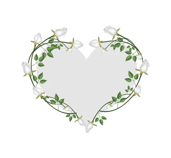 White Roses Flowers in A Heart Shape — Stock Vector