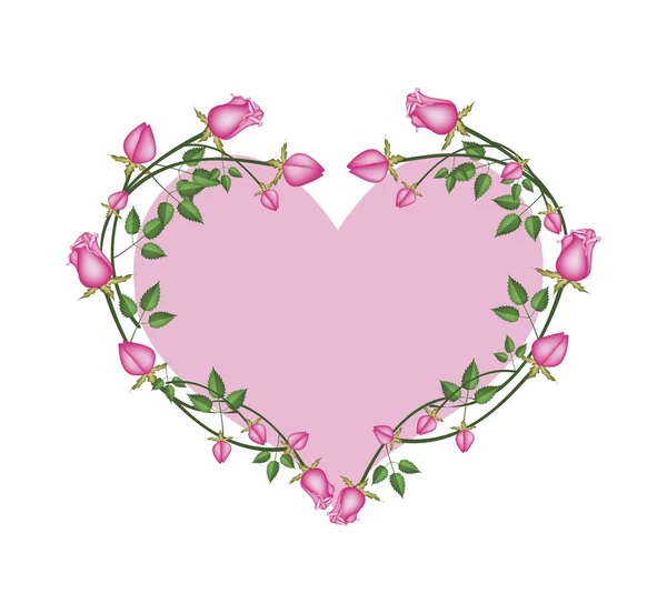 Pink Roses Flowers in A Heart Shape — Stock Vector