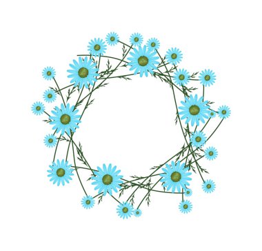 Beautiful Light Blue Daisy Wreath on White Background