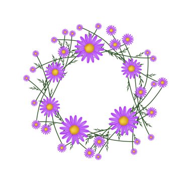 Beautiful Purple Daisy Wreath on White Background
