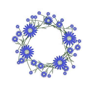 Beautiful Blue Daisy Wreath on White Background