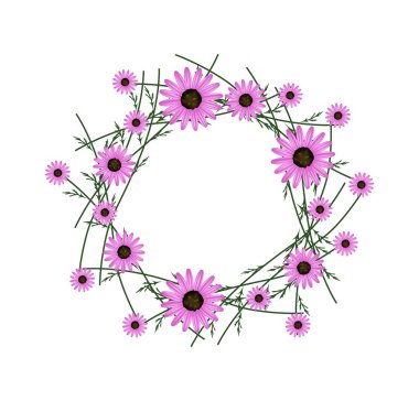 Beautiful Pink Daisy Wreath on White Background