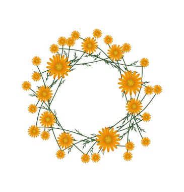 Beautiful Orange Daisy Wreath on White Background clipart