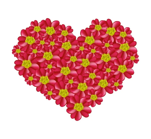 Flores de la milenrama roja en forma de corazón — Vector de stock