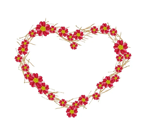 Flores de la milenrama roja formando en forma de corazón — Vector de stock