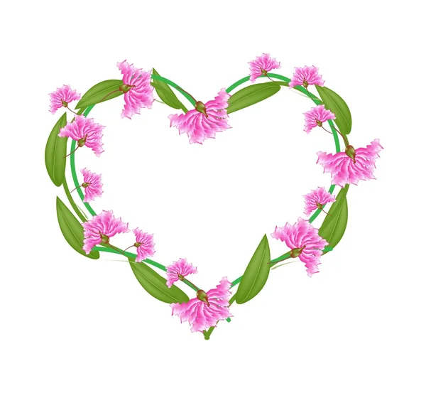 Pink Crape Myrtle Flores en forma de corazón — Vector de stock