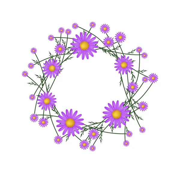 Beautiful Purple Daisy Wreath on White Background — 图库矢量图片