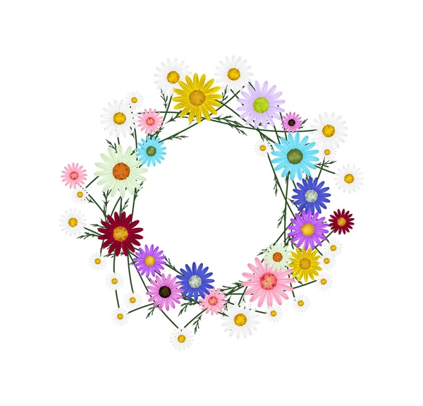 Assorted Colorful of Daisy Wreath on White Background — Διανυσματικό Αρχείο