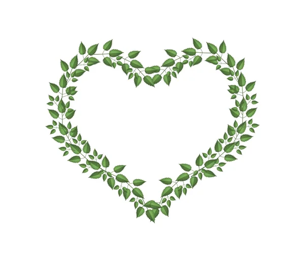 Green Vine Leaves in A Heart Shape — Stock Vector