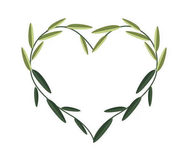 Green Vine Leaves in A Beautiful Heart Shape — Stockvector