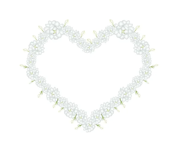 Weiße Jasminblüten in Herzform — Stockvektor