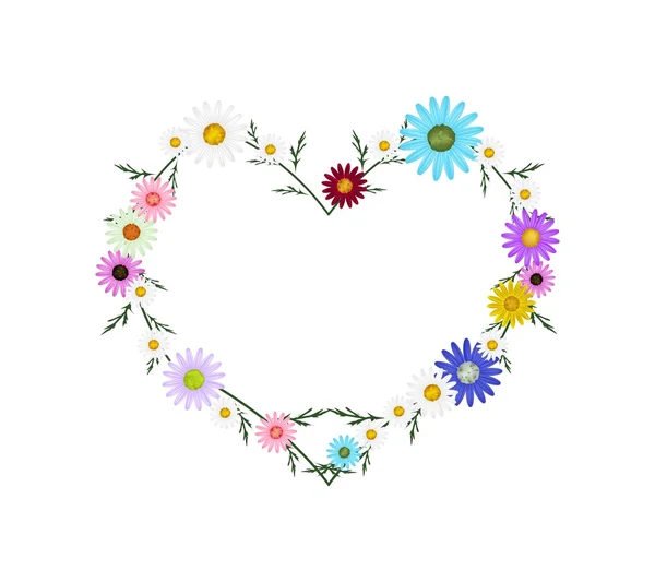 Assorted Colors Daisy Flowers in Heart Shape — Stockvector