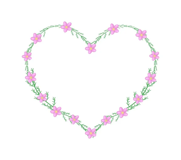 Pink Yarrow Flowers in A Heart Shape Frame — 图库矢量图片
