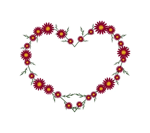 ดอกไม้เดซี่สีแดงที่สวยงามในรูปหัวใจ — ภาพเวกเตอร์สต็อก