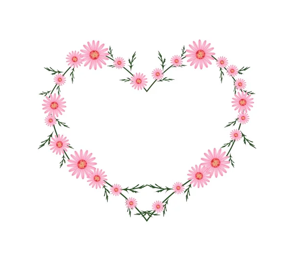 Flores rosa margarida bonitas em forma de coração — Vetor de Stock