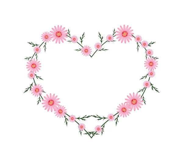 Beautiful Pink Daisy Flowers in Heart Shape — 图库矢量图片