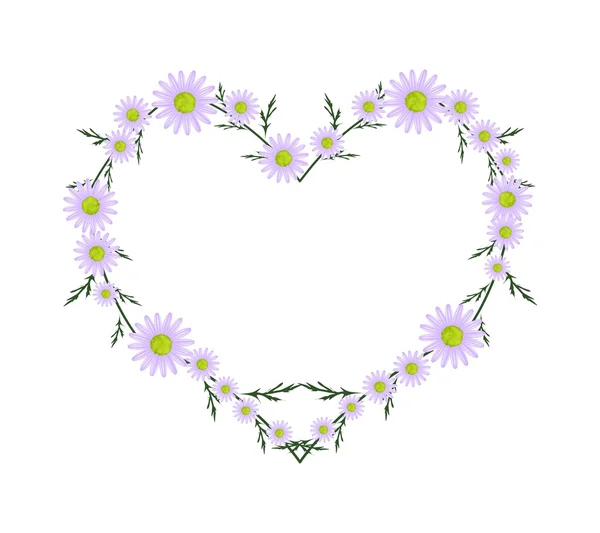 Beautiful Purple Daisy Flowers in Heart Shape — Stock Vector