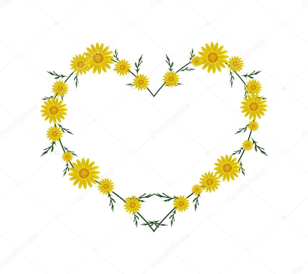 Belle Marguerite Jaune Fleurs En Forme De Coeur Image