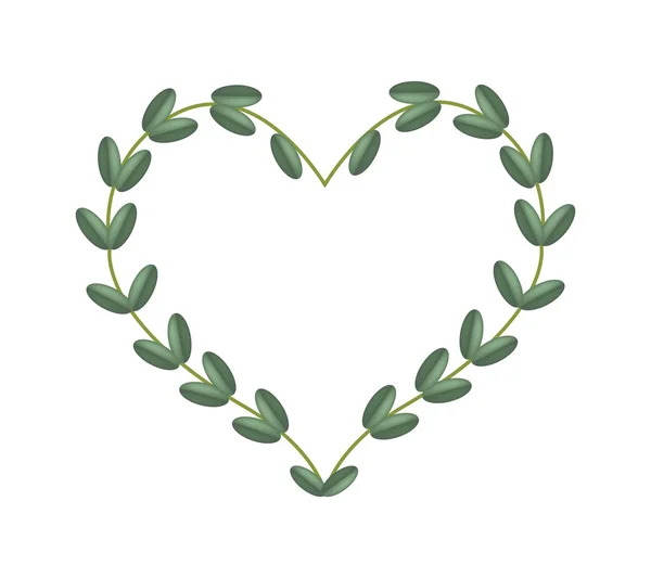 Foglie di vite verde in bella cornice a forma di cuore — Vettoriale Stock
