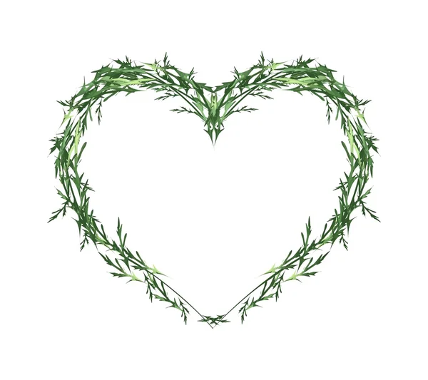 Foglie verdi fresche in una bella forma di cuore — Vettoriale Stock