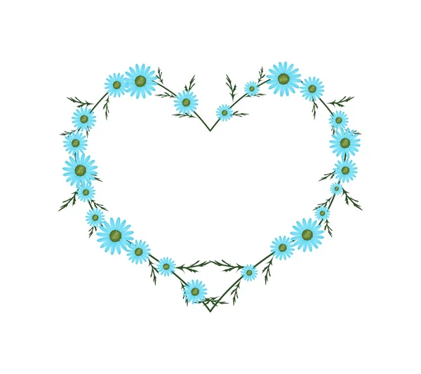 Beautiful Light Blue Daisy Flowers in Heart Shape — Stock Vector