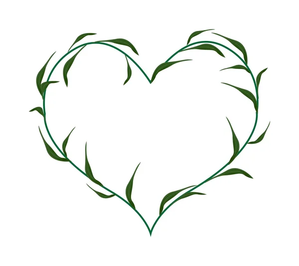 Fresh Green Leaves in A Heart Shape Wreath — Wektor stockowy