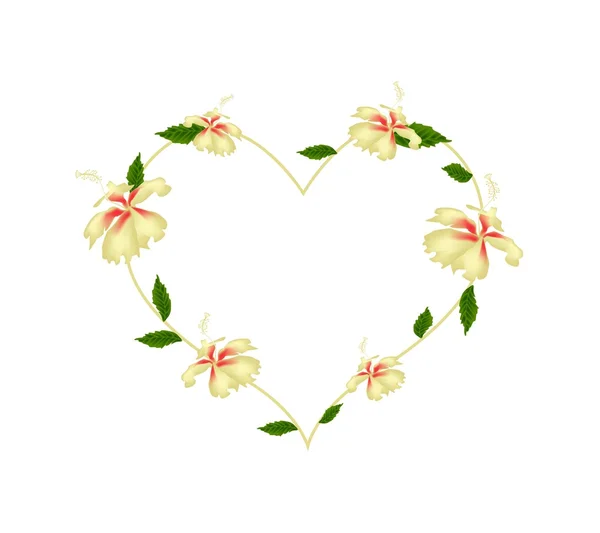 Fleurs jaunes d'hibiscus en forme de coeur — Image vectorielle