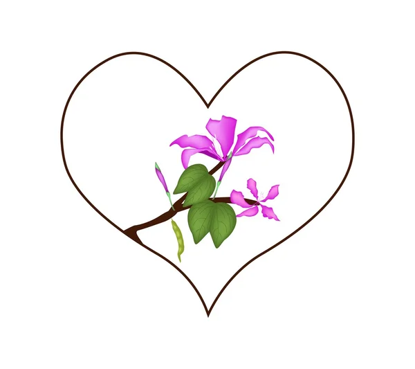 Pink Hibiscus Flowers in Heart Shape Frame — Stockvector