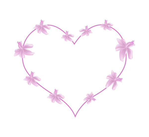 Pink Urena Lobata Flowers in A Heart Shape — 图库矢量图片