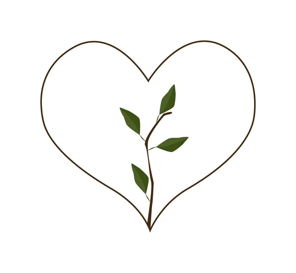 Foglie verdi fresche in cornice a forma di cuore — Vettoriale Stock
