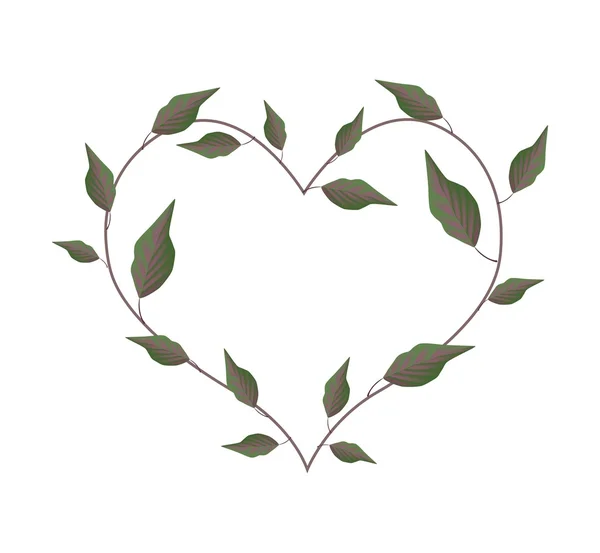 Fresh Green Leaves in Heart Shape Frame — Stockvector