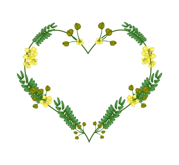 Cassod Flowers and Leaves in A Heart Shape — Stock vektor