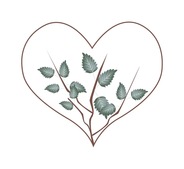 Fresh Green Leaves in Heart Shape Wreath — 스톡 벡터