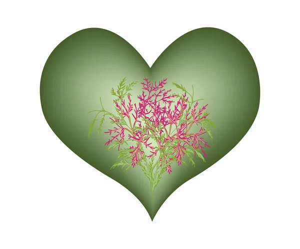 Gree forme de coeur avec une fleur rose — Image vectorielle