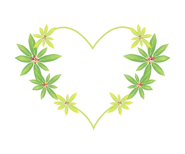 Lovely Flowers with Green Leaves in Heart Shape — Stock Vector