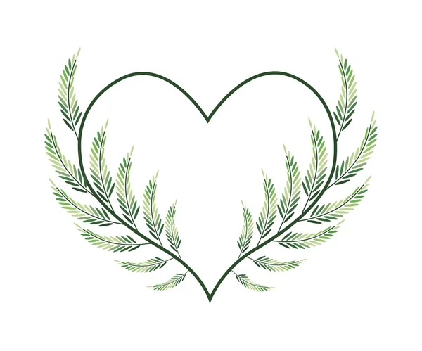 Lovely Green Vine Leaves in A Heart Shape — Stockvector