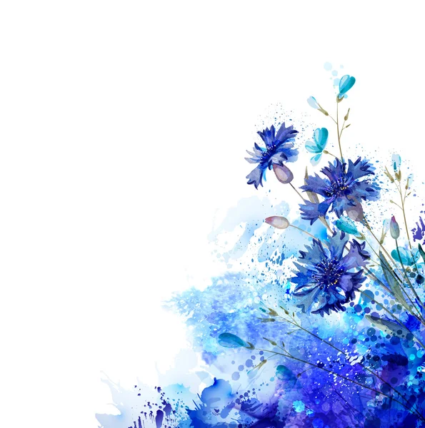 Witte achtergrond met blauwe korenbloemen — Stockvector