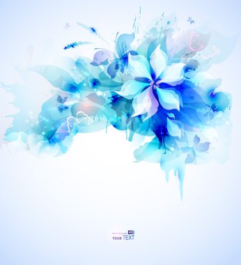 Mavi poster çiçek buketi ile