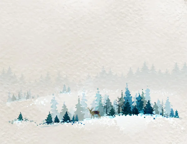 Watercolor  winter landscape — Stock Vector