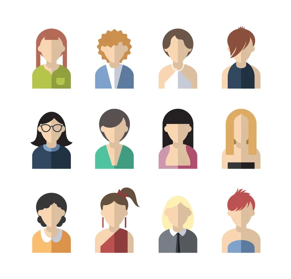 Ensemble de douze icône de design plat femmes — Image vectorielle