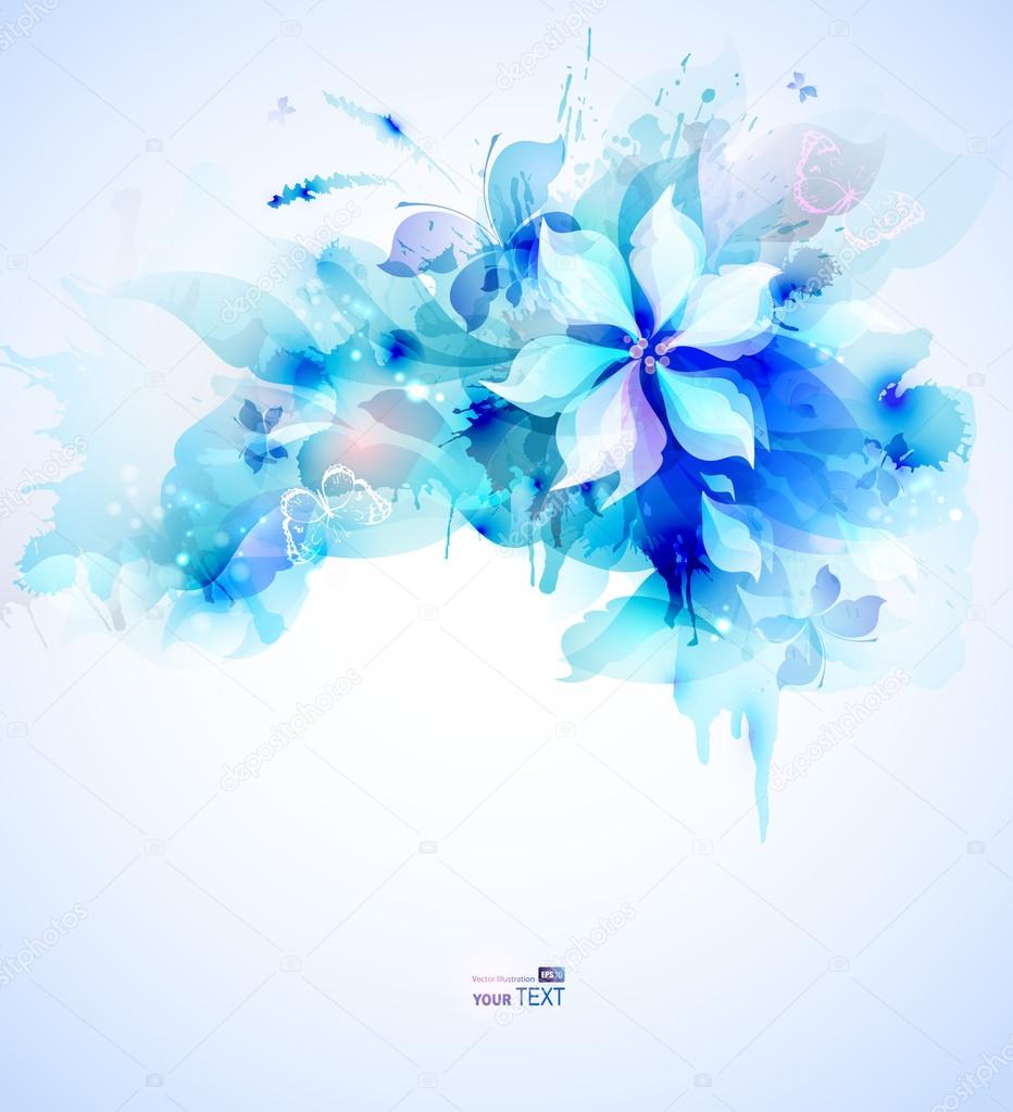 Blue poster with flower bouquet