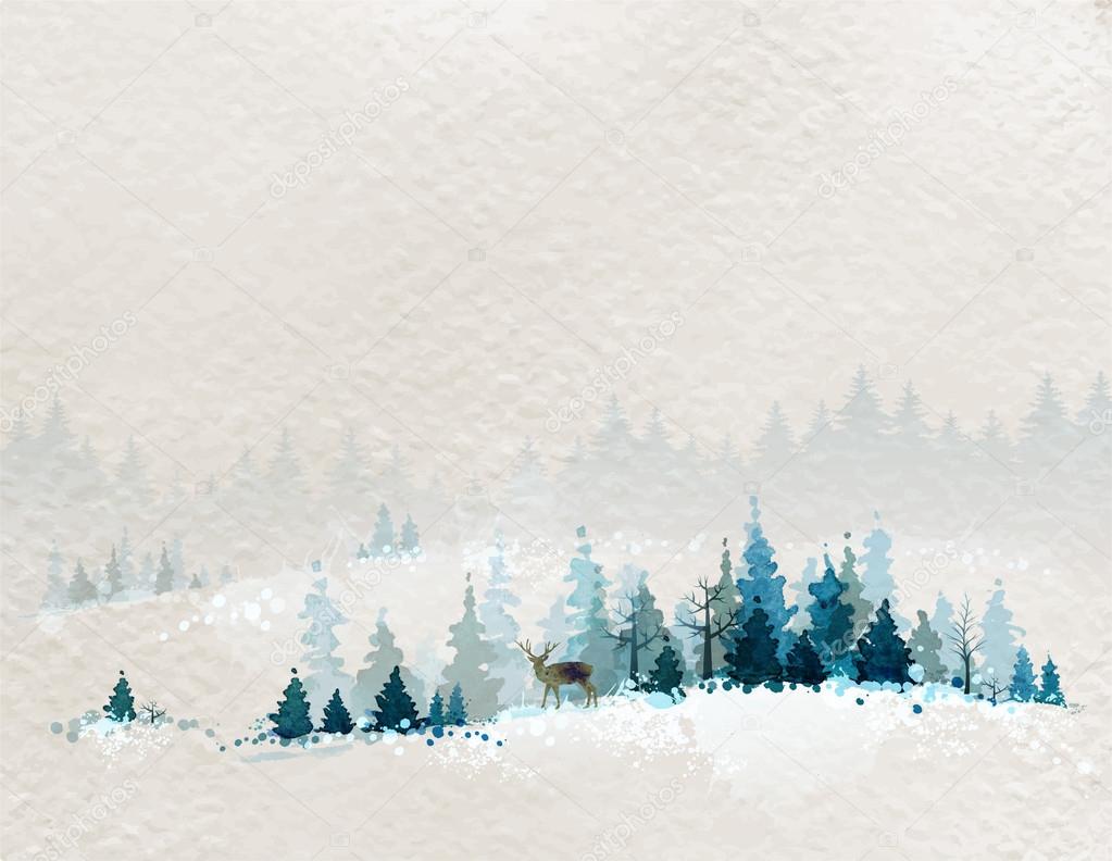 Watercolor  winter landscape