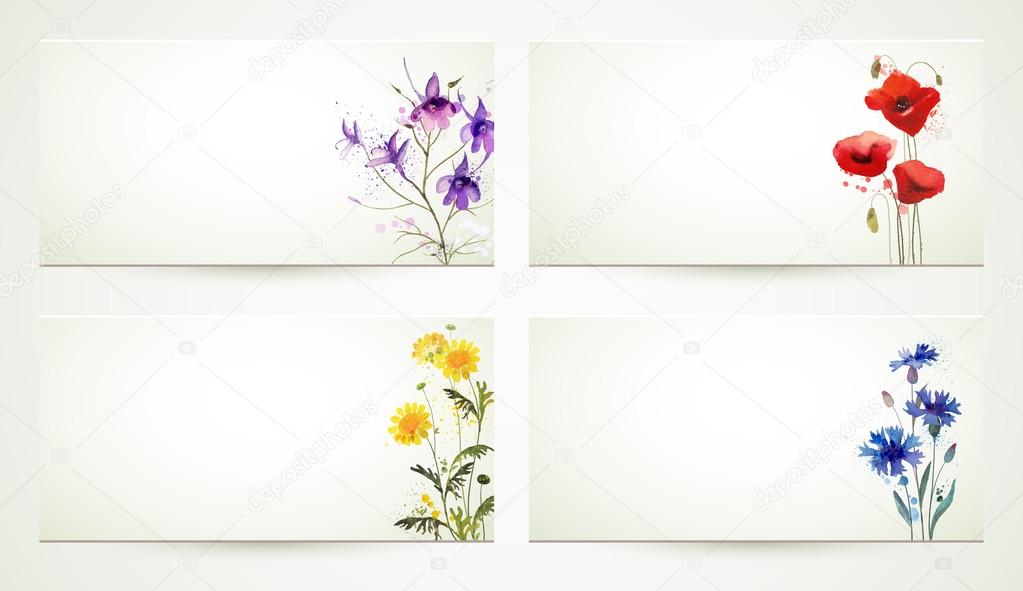 Set of four banners with flowers