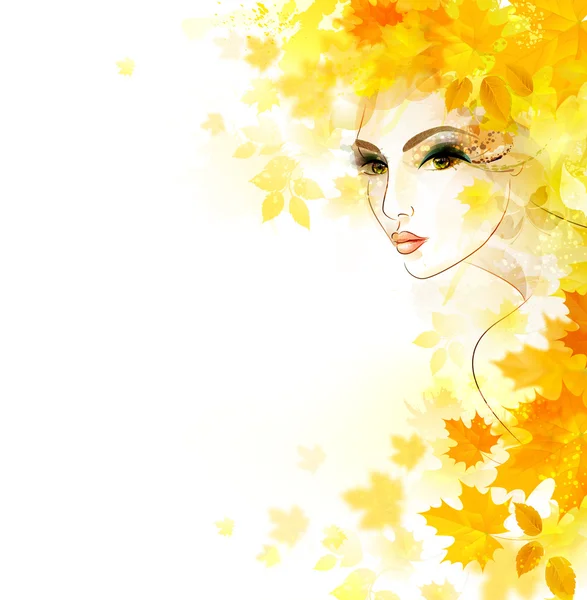 Woman in autumn circlet of leaves — Stock Vector