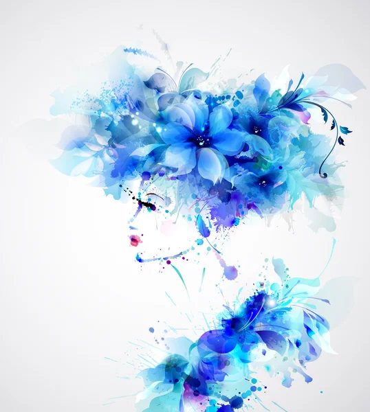 Femme avec chapeau floral — Image vectorielle