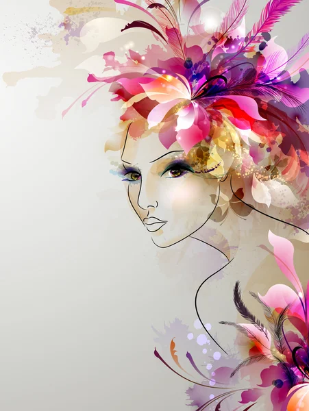 Woman with floral hat — Stock Vector