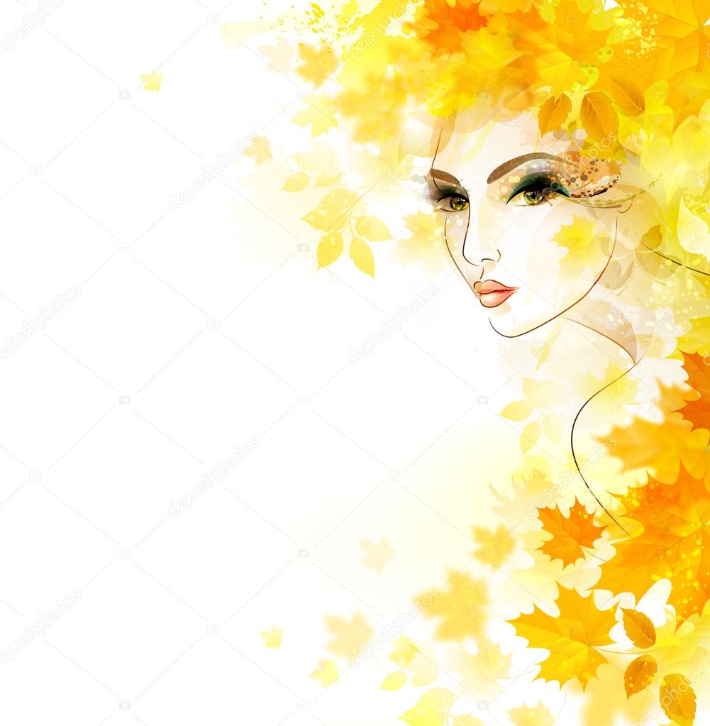 woman in autumn circlet of leaves