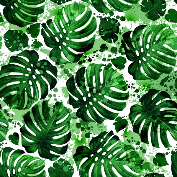 Seamless pattern of leaves monstera — Stock Vector