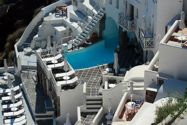 Widok z góry na hotel, Santorini, Grecja — Zdjęcie stockowe